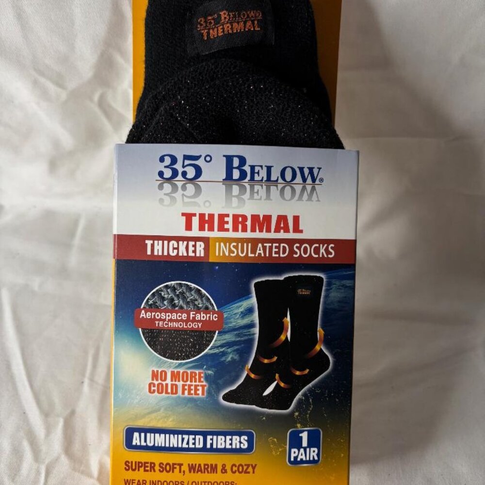 35° Below Thermal Socks Aluminized Fibers Nylon Warming 1 Pair Black Large NEW